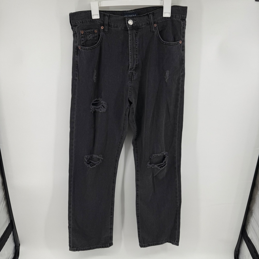 Aeropostale 90s Baggy Distressed Jeans Womens 12 Reg Washed Black Button Fly